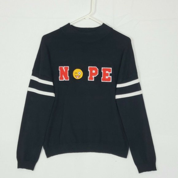 Ultra Flirt Knit Sweater Long Sleeve NOPE Funny Emoji Black - Picture 2 of 11